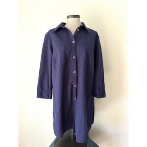 Navy Blue Linen Shirt Dress Tunic Minimalist Oversized Lagenlook